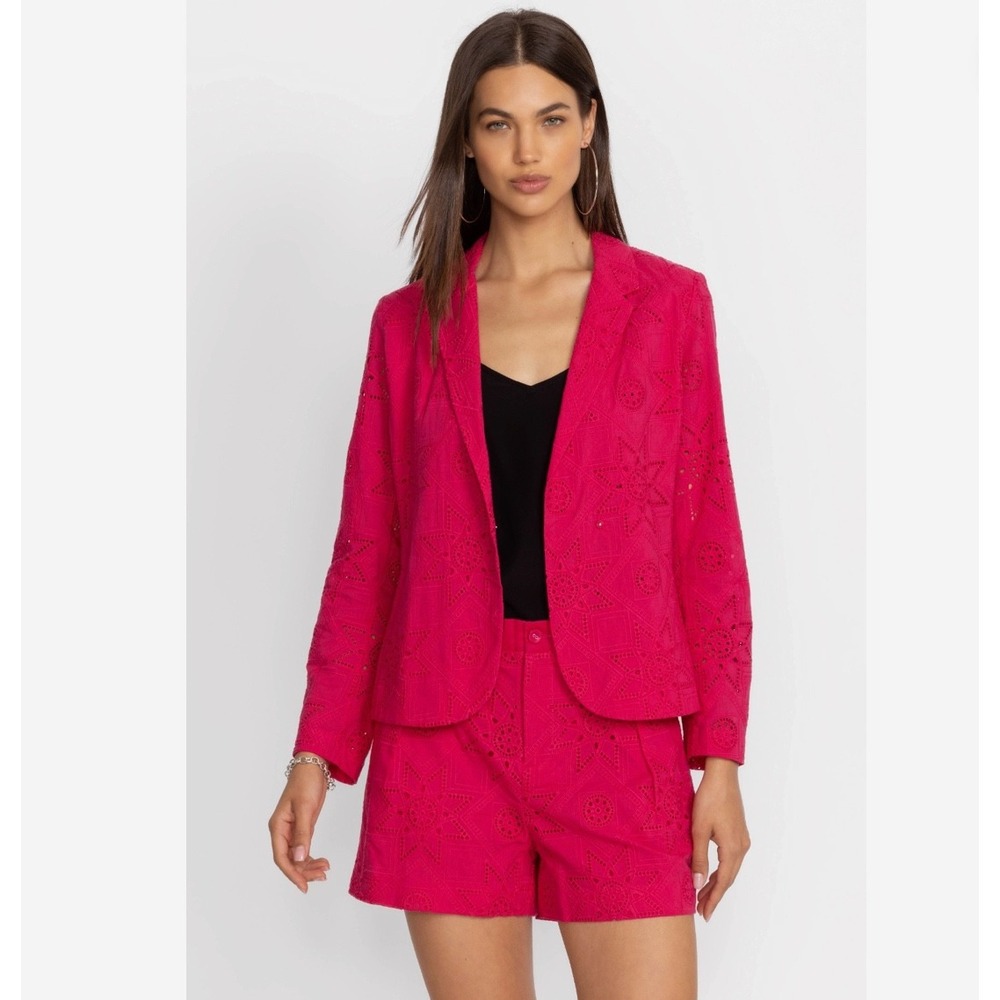 Johnny Was Jade Joanna Blazer Women Medium Pink Eyelet Boho Chic Luxury